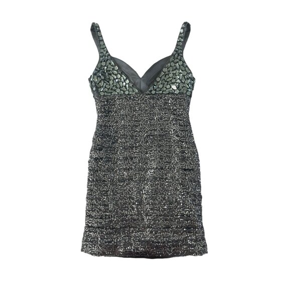 Let’s Fashion Beaded‎ Sequin Mini Dress Gray Semi Formal Size M Style 5608 - Picture 7 of 9